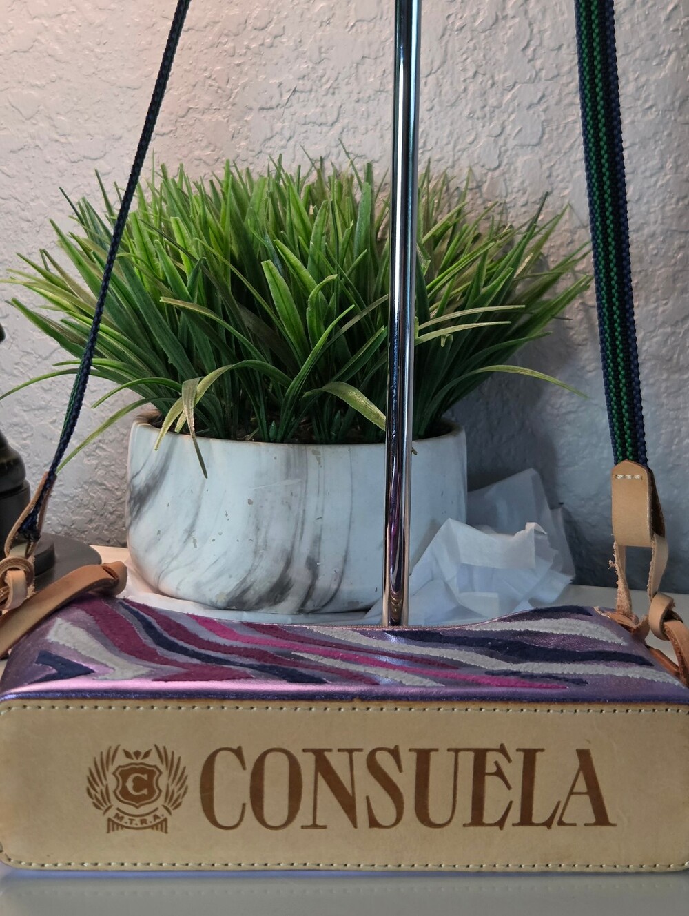 SOLD***Consuela Val Midtown Crossbody Purple Metallic Zebra Embroidered - Picture 9 of 16